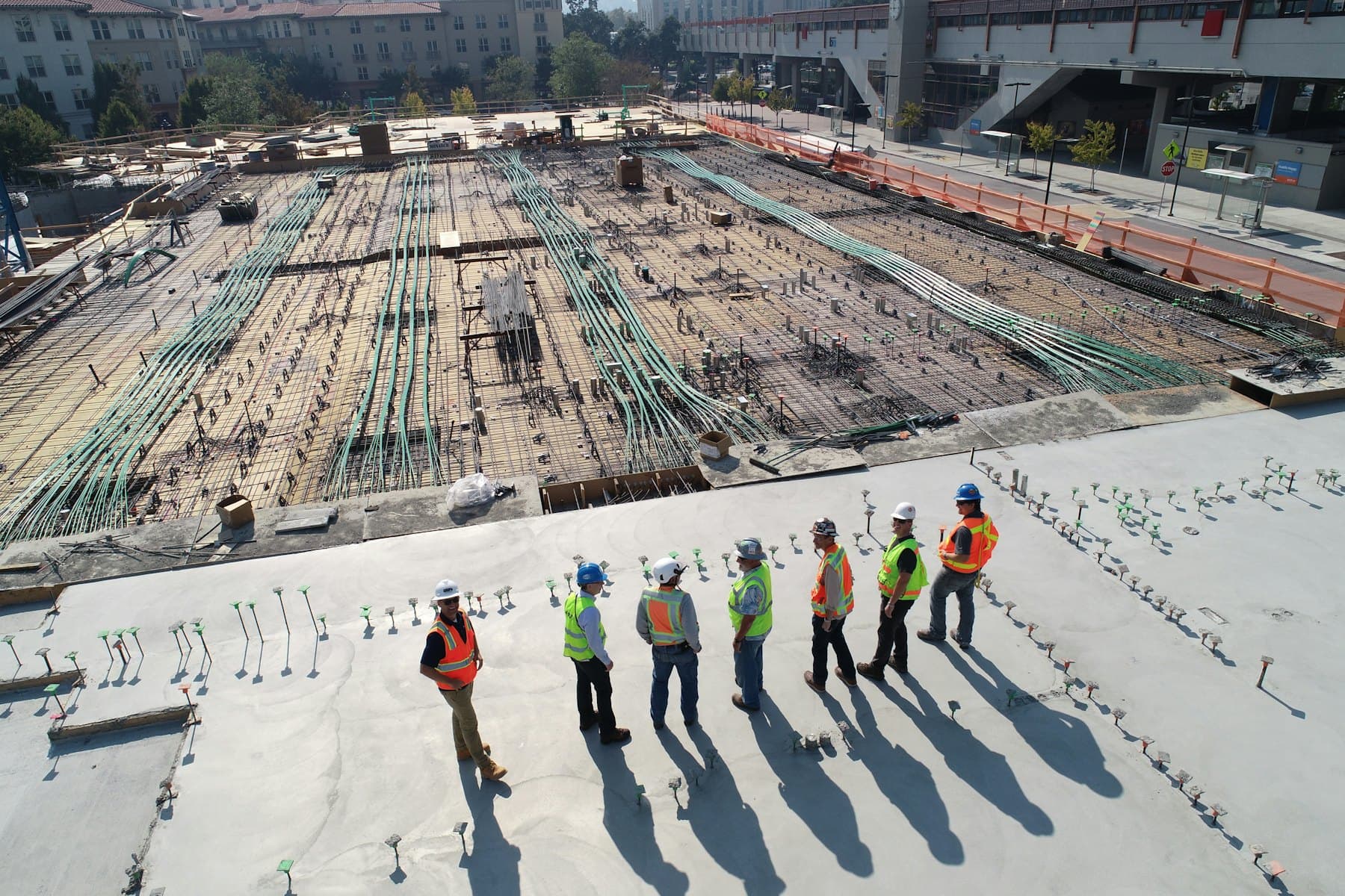 Reinforcement and formwork on the Block C slab, seen from above